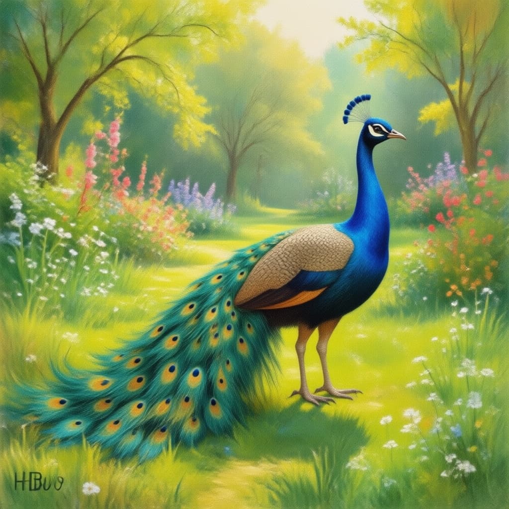 AI generated: Peacock in the garden.