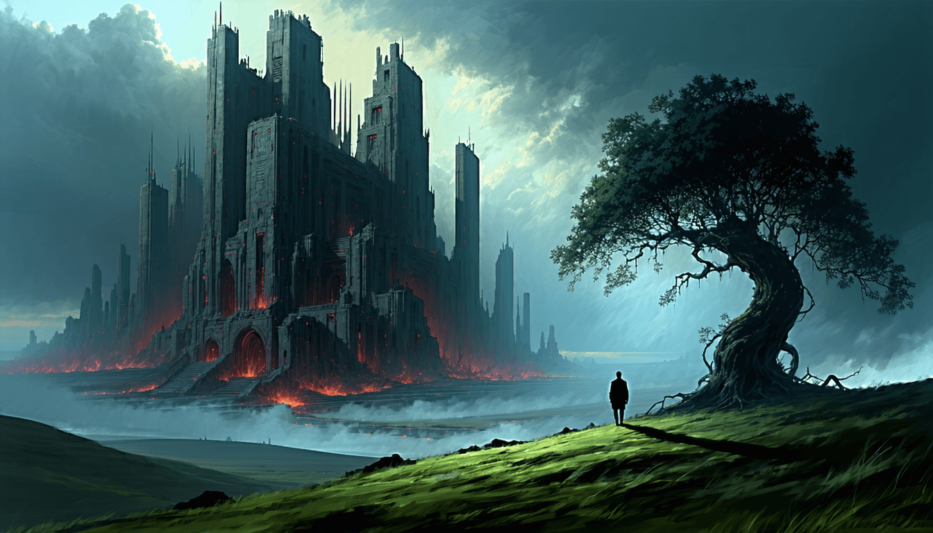 AI generated: "High-quality digital painting of a colossal, dystopian metropolis stretching into the distance unde...