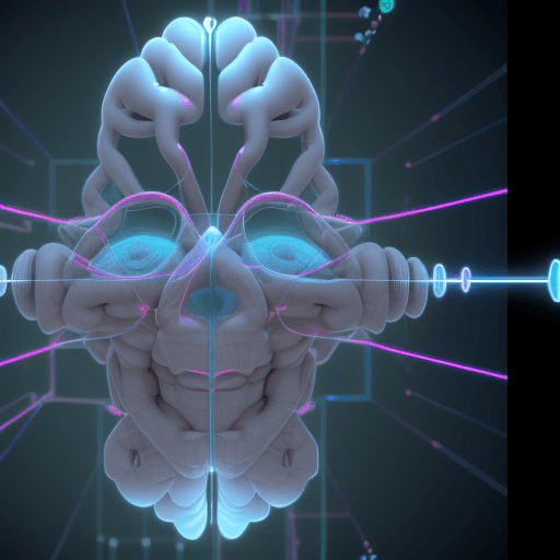 AI generated: 3d render intelligent brain into digitization of analog waveform 