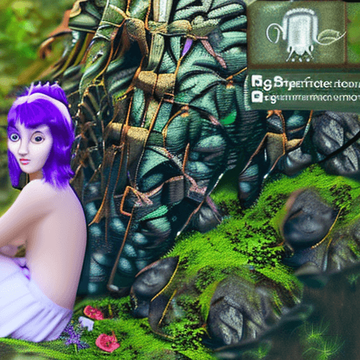 AI generated: Generate an image of a beautiful woodland fairy with purple hair, wearing a skirt made of flowers an...