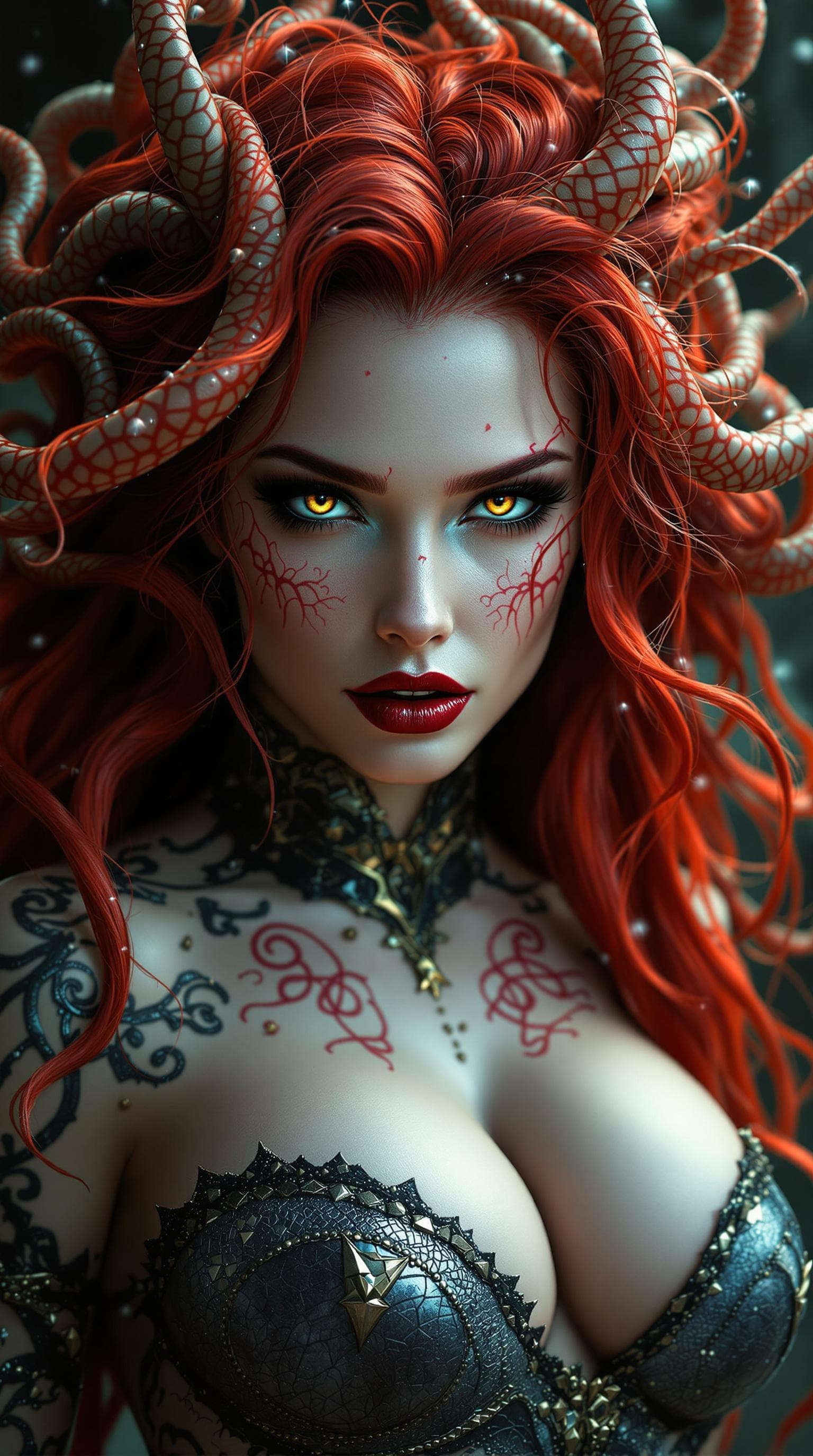 AI generated: Transform to extreme vivid fantasy realism style art, ultra-detailed masterpiece, depiction of Medus...