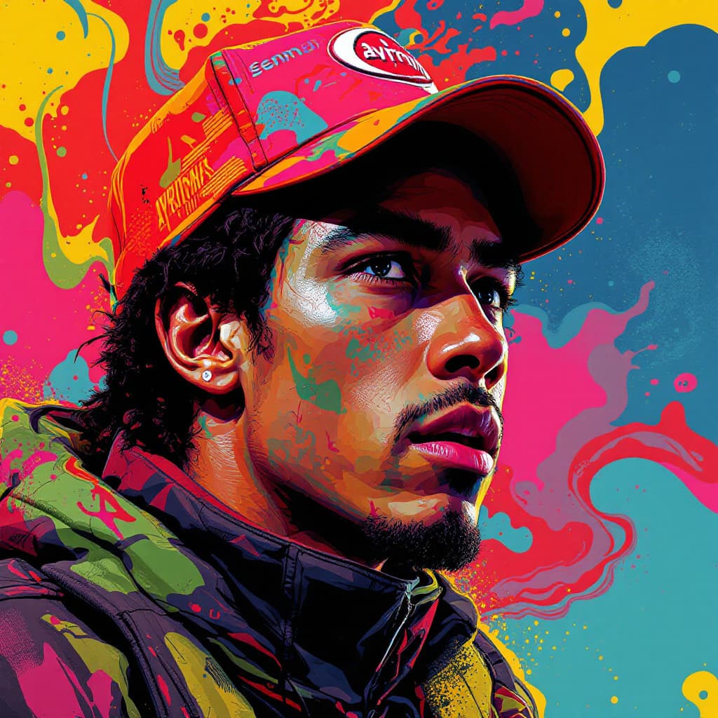 AI generated: create a portrait of Ayrton Senna famous fromula 1 driver with Brazilian Phonk Art is a creative fus...
