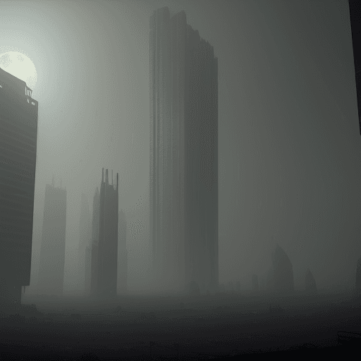 AI generated: A retail store on the moon, advanced civilization, foggy atmosphere, high rise buildings in backgrou...