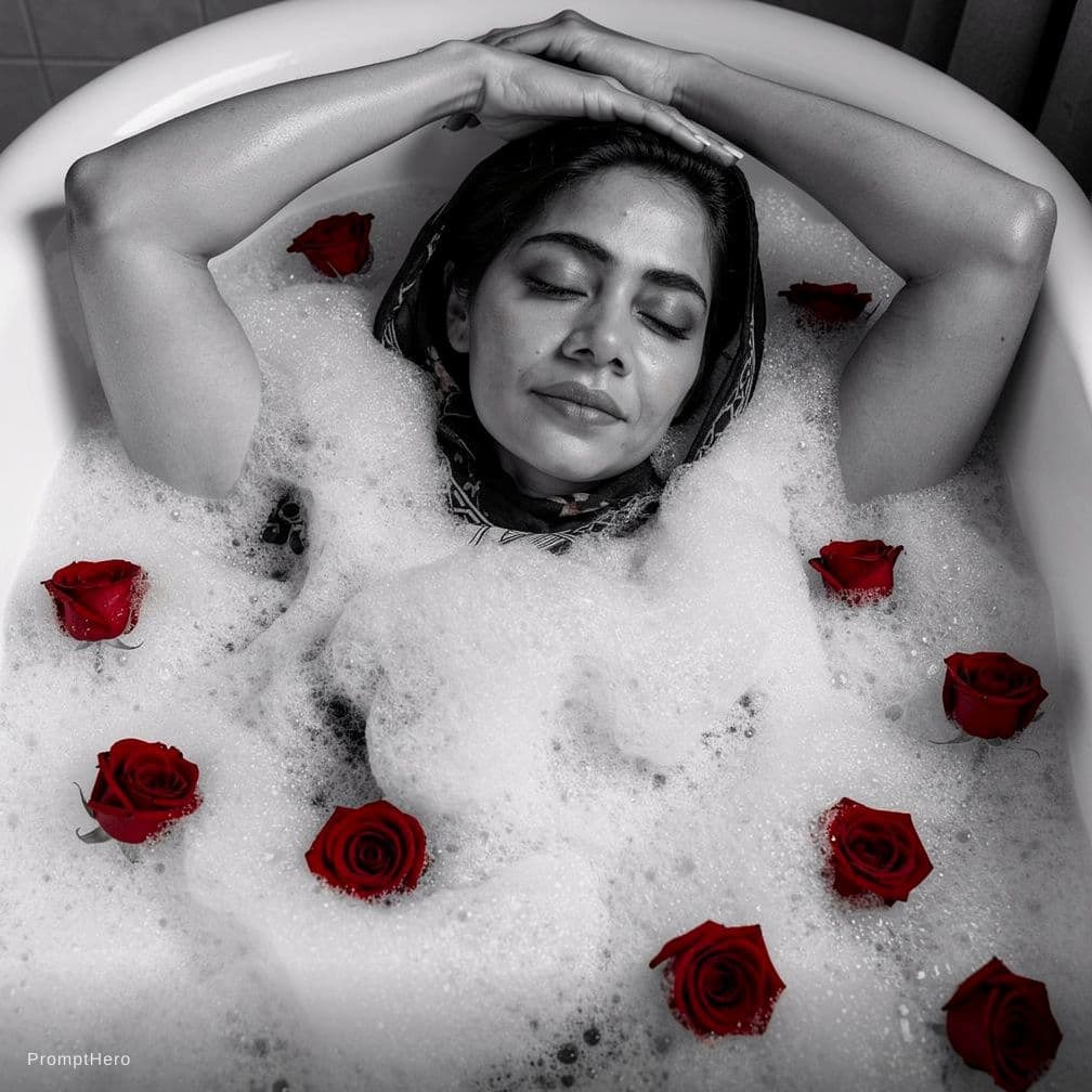 AI generated: Result
A sensual, black and white photograph of a woman reclining in a luxurious bathtub filled with...