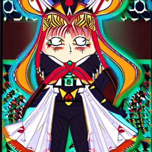 AI generated: Sailor Moon as an Aztec warrior princess, covered in rubies and emeralds, wearing a white blouse wit...
