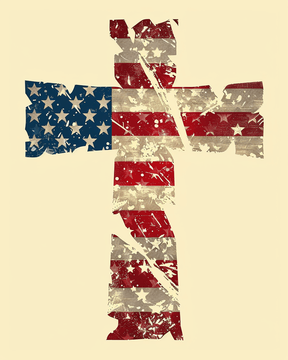AI generated: A cross in the shape of an American flag, stars and stripes pattern, high resolution vector graphic,...