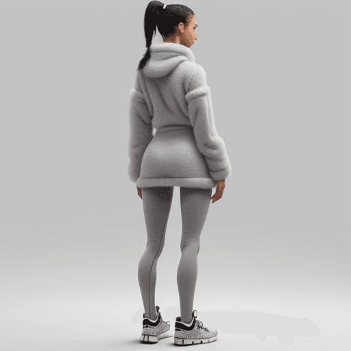 AI generated: standing up figure, fluffy winter long full torso clothing, ponytail, female, tall, slim, light skin...