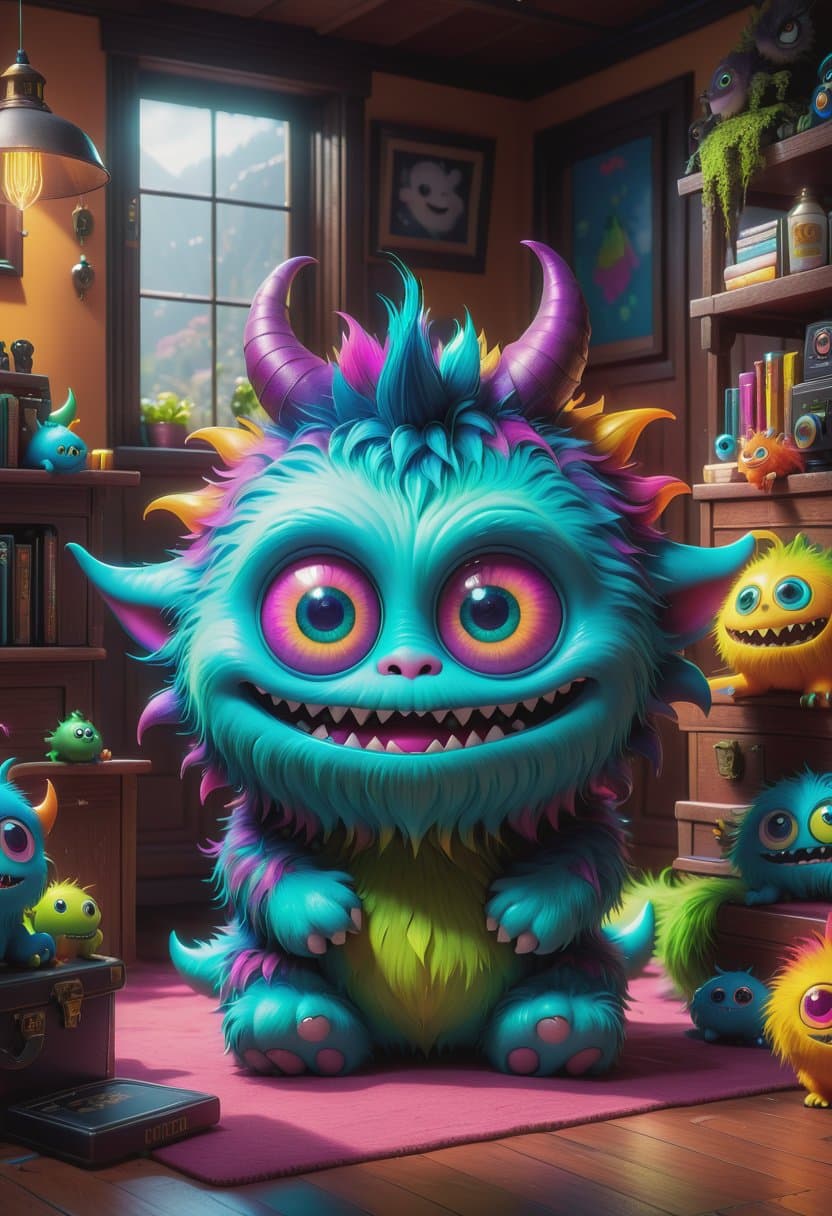 AI generated: (A cute monster:1.2), colorful, clutter, ultra detailed, mysterious, scary, perfect environment, cin...