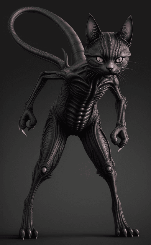 AI generated: alien cat, full body, terrifying, fierce and threatening, highly detailed and realistic --ar 68:128 ...