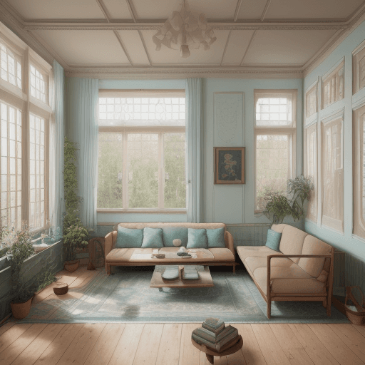AI generated: High resolution photography interior design, dreamy sunken living room conversation pit, wooden floo...