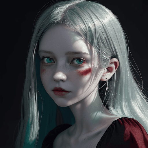 AI generated: a red, white and green portrait of someone, in the style of dark black and light aquamarine, animate...