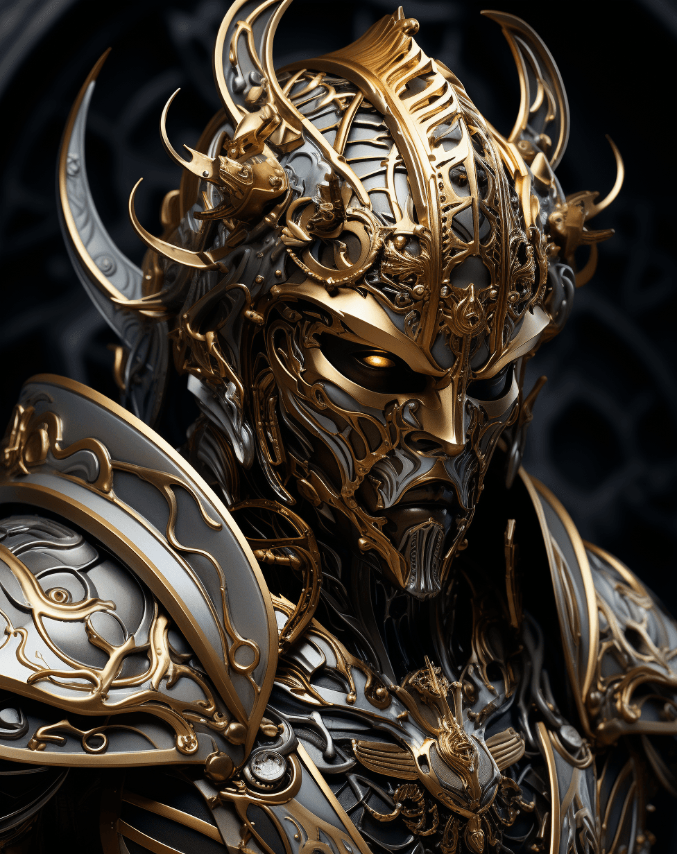 AI generated: valdarius king armor, in the style of mystical portraits, influenced by ancient chinese art, realist...
