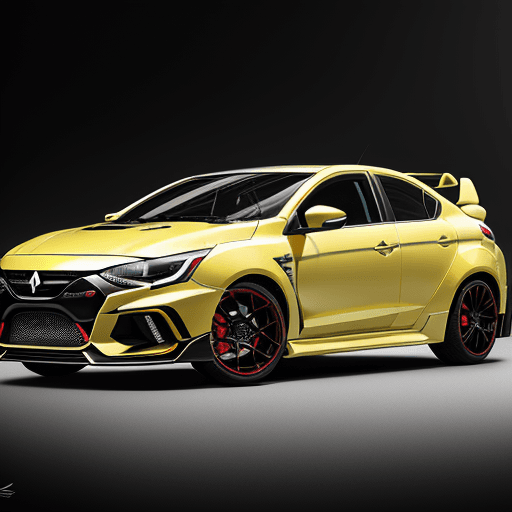 AI generated: Create a hyper-realistic HD image portraying a hatchback fusion of a Mitsubishi Lancer Evolution X a...