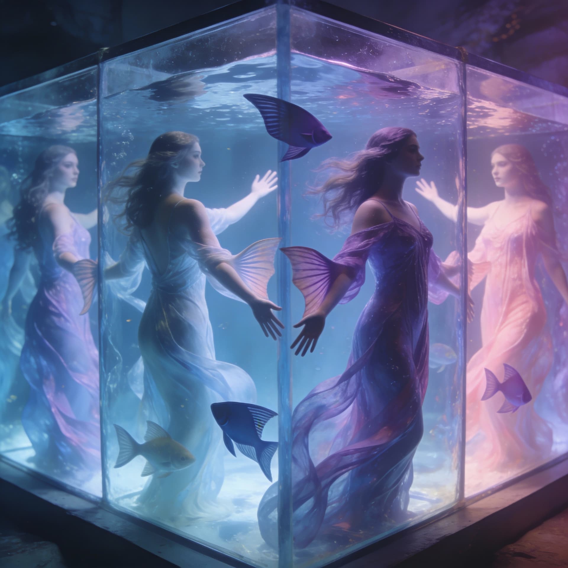 AI generated: create a video, of an aquarium made of women, using the uploaded images