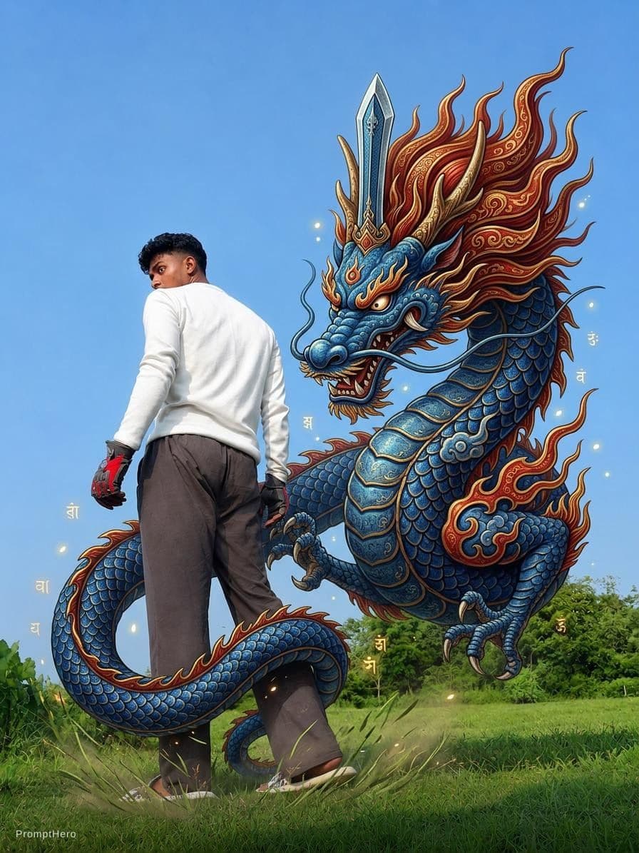 AI generated: Blue Dragon.kurikaraken.inspired by toshiyuki enoki
