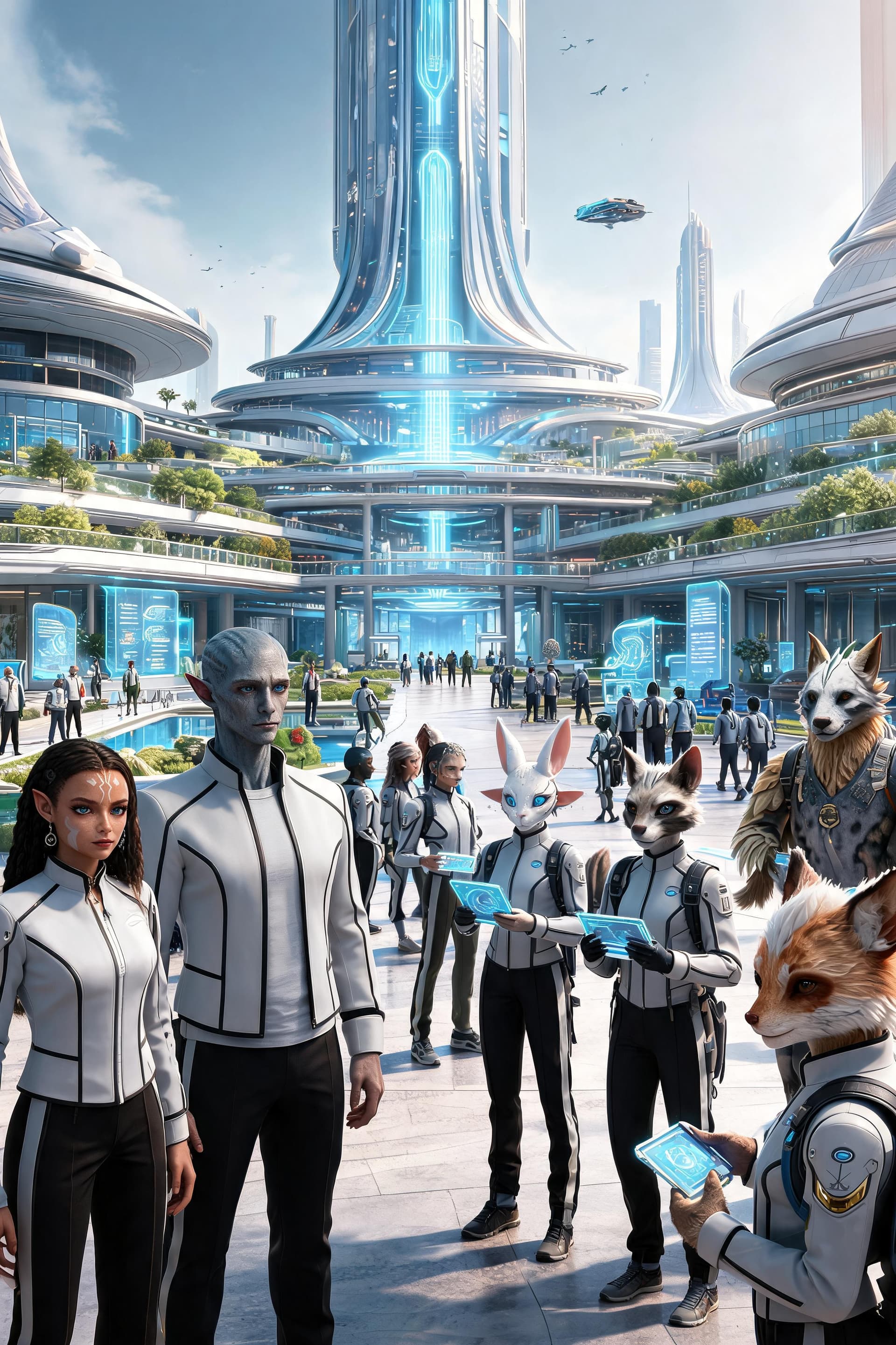 AI generated: Create a highly cinematic, ultra-realistic scene depicting everyday life inside the Galaxial Vora'di...