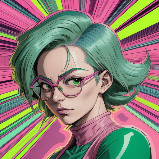 AI generated: a colorful woman with colorful hair and glasses, in the style of martin ansin, light green and light...