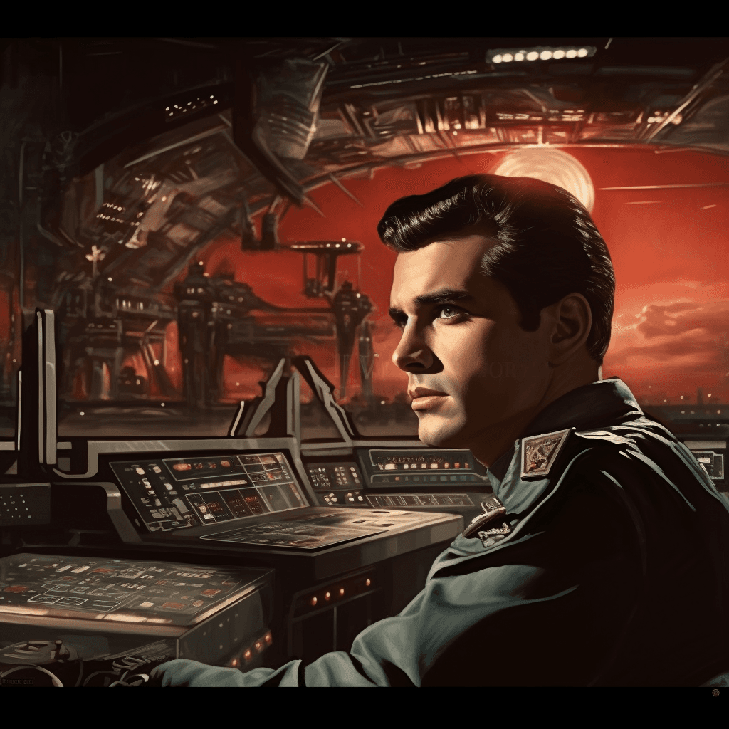 AI generated: retro futurism style, sci fi, communist commander, space command