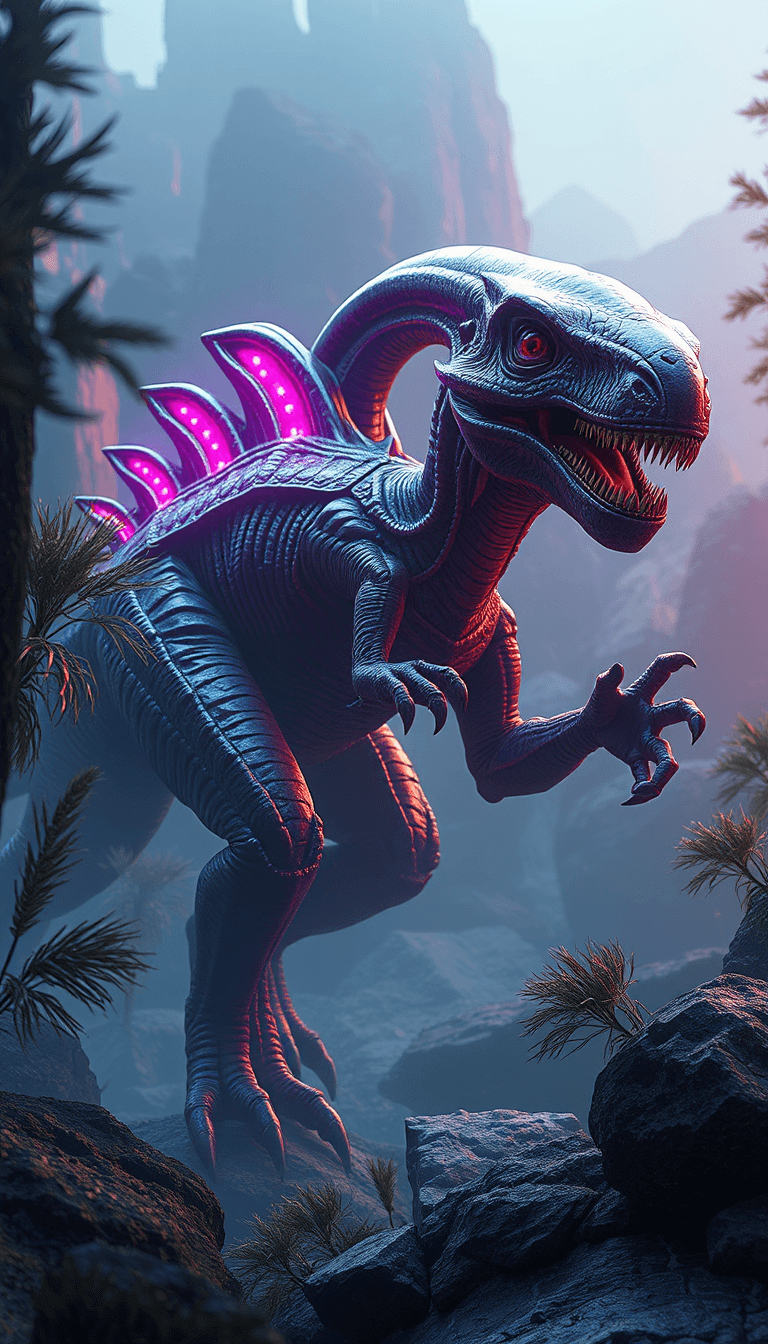 AI generated: Alien dinosaur --ar 9:16 --style raw