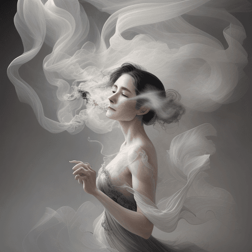 AI generated: smoke sculpture portrait of a woman, in the style of flowing fabrics, delicate ink washes, dance, ju...
