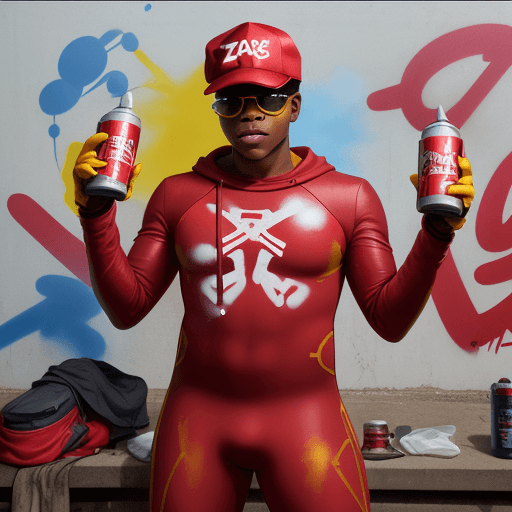 AI generated: JOHN BOYEGA IN A RED SPANDEX SUIT,WITH YELLOW GLOVES AND BOOTS , SUNGLASSES AND RED BACKWARDS CAP HO...