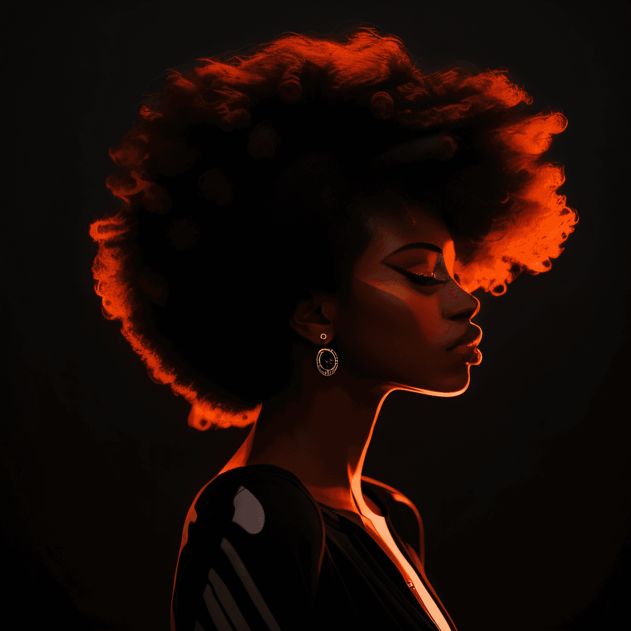 AI generated: there is a woman with a black and white striped shirt and a black and white tie, afro futuristic, af...