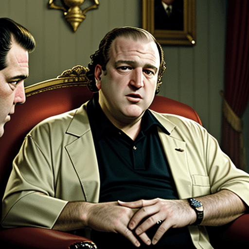 AI generated: tony soprano 
talking to george w. bush 2 in satriale's


