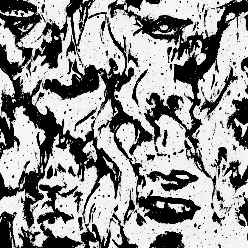 AI generated: abstract faces Negative art Illustration, black drawing on white background