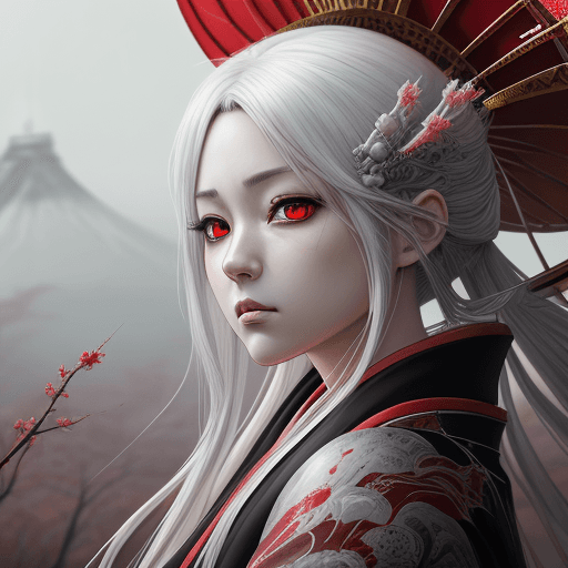 AI generated: painting, fantasy, japan, anime, in the style of realistic hyper-detailed rendering, dark white and ...