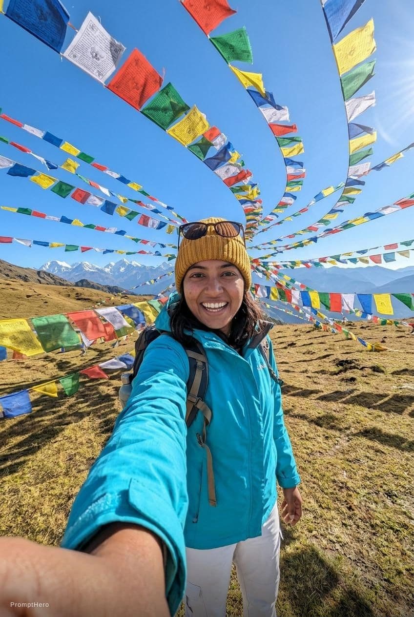 AI generated: Asset type: portrait image for social post
Primary request: create a photorealistic travel selfie po...