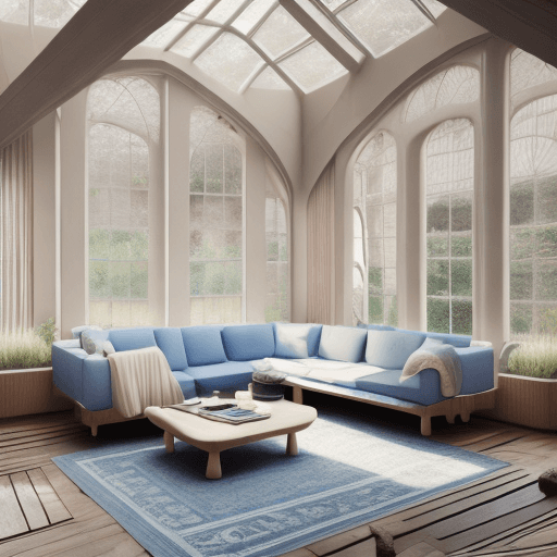 AI generated: High resolution photography interior design, dreamy sunken living room conversation pit, wooden floo...