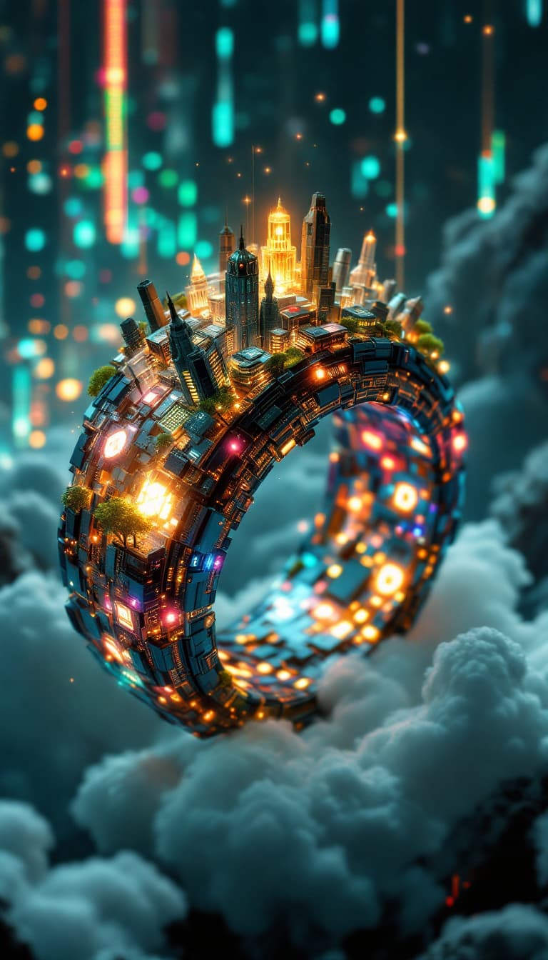AI generated: By Alexander Jansson and Android Jones || A HUGE beautiful intricate resin ring with sci-fi LEDs, ma...