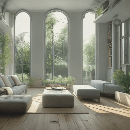 AI generated: High resolution photography interior design, dreamy sunken living room conversation pit, wooden floo...