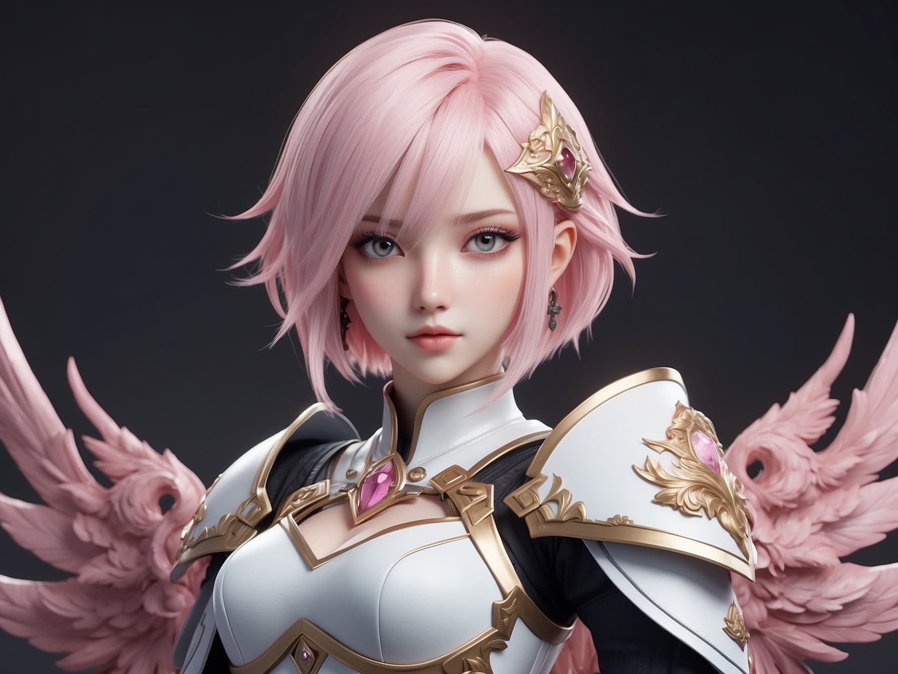 AI generated: High spec beautiful girl, light pink hair color, short hair, female emperor, pink eyes, Final Fantas...