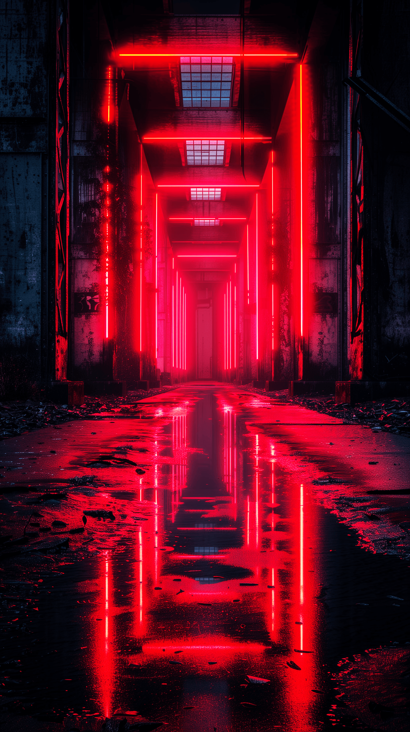 AI generated: cinematic, snap shooting, exterior night scene featuring an industrial building, structure filled wi...