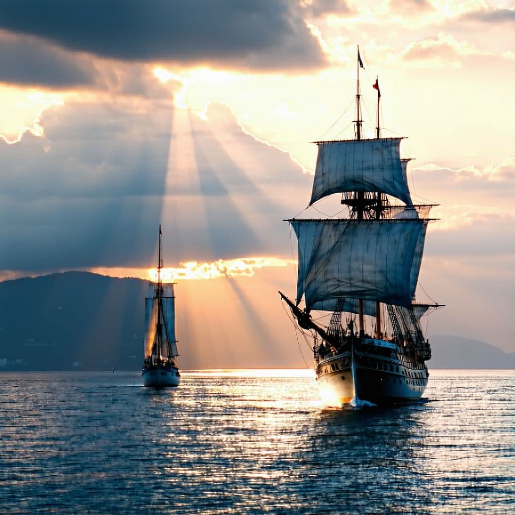 AI generated: Photo of a ultra realistic sailing ship, dramatic light, pale sunrise, cinematic lighting, battered,...