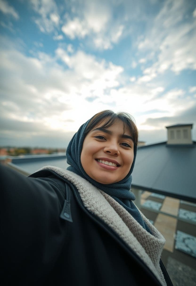 AI generated: Ultra Realstic, Closed-view selfie from low angle, 22 years old women, Stylish bang hiar style, new ...