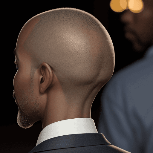 AI generated: High resolution photography close up of view back of a African American man's head wearing white col...