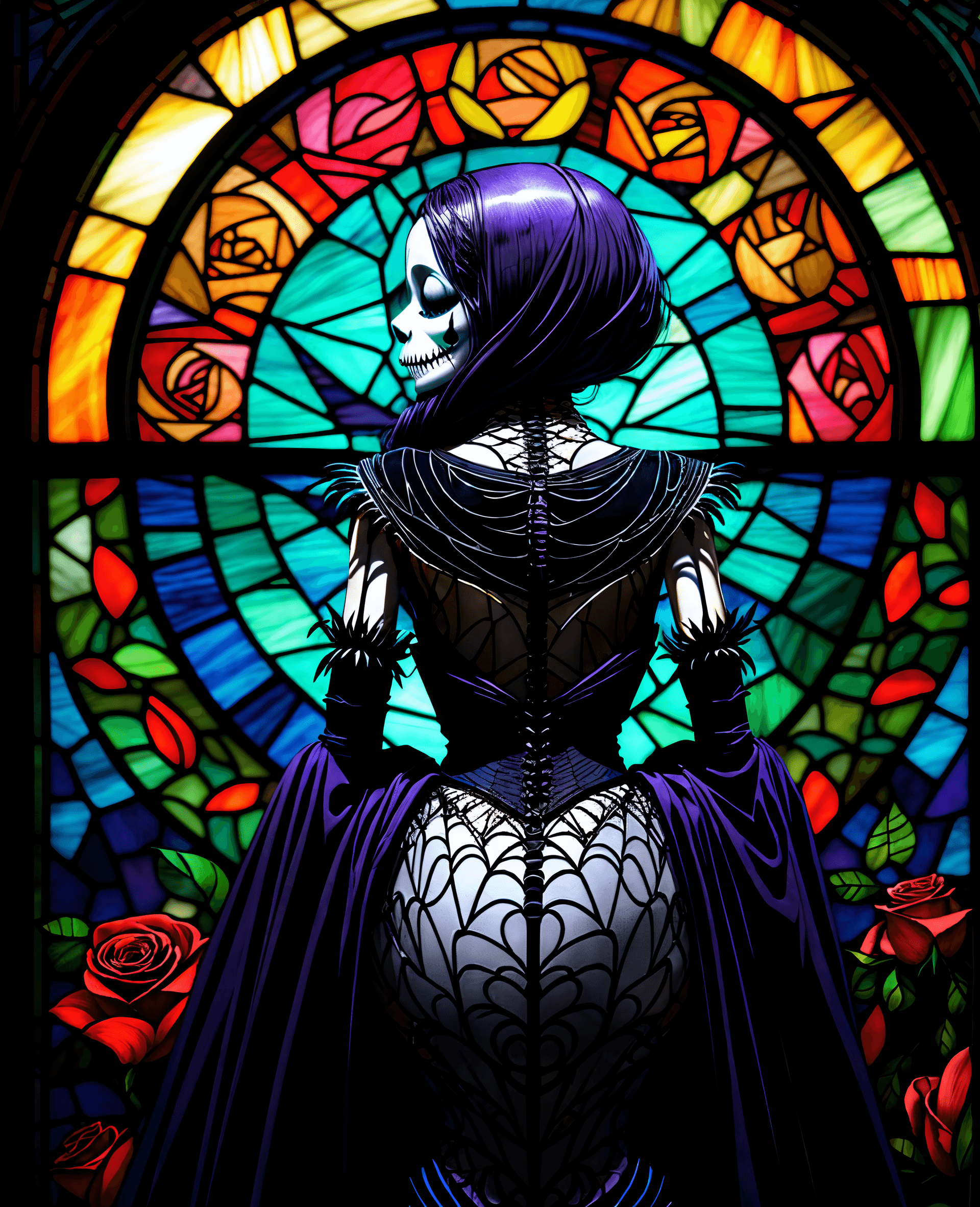 AI generated: (Masterpiece, exquisite art:1.2) , Stained glass, Jack Skellington and Sally, (A Nightmare before Ch...