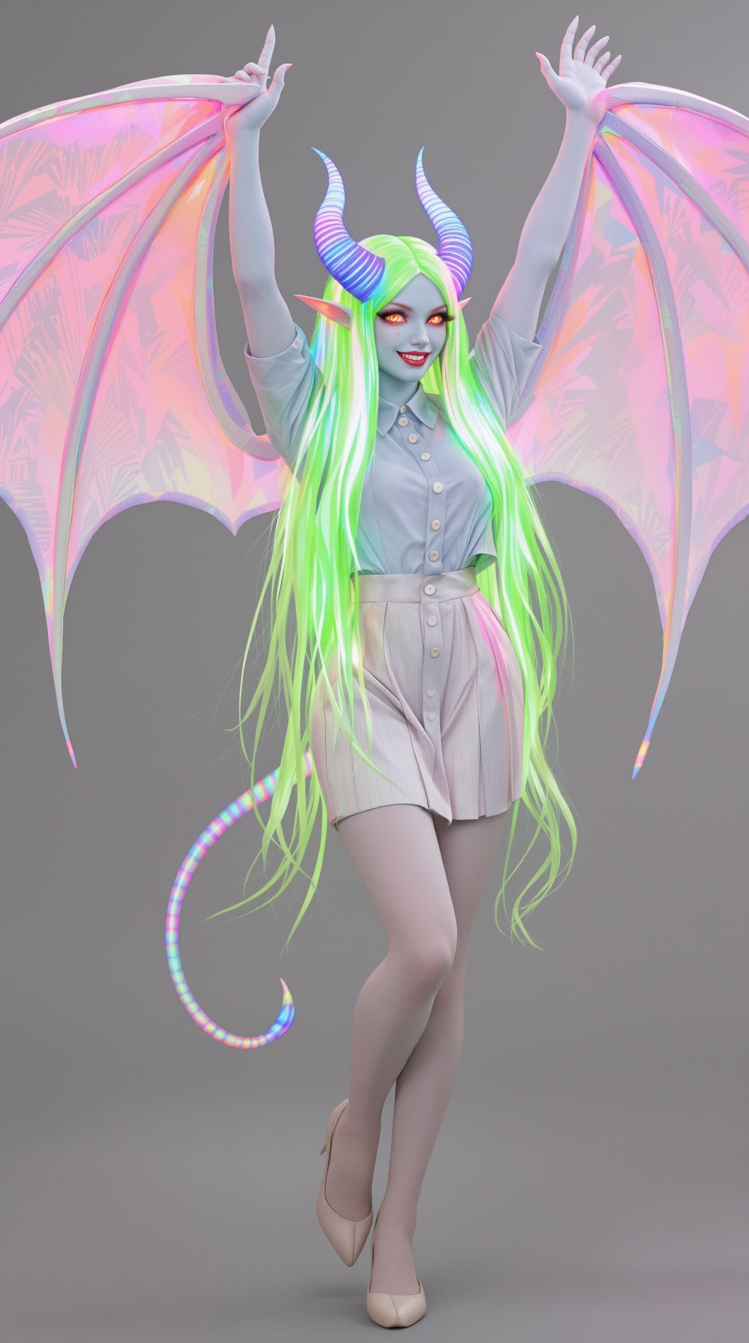 AI generated: Masterpiece, thick eyelashes, long eyelashes, realistic, (((light_blue_skin_demon_female, pale_blue_...