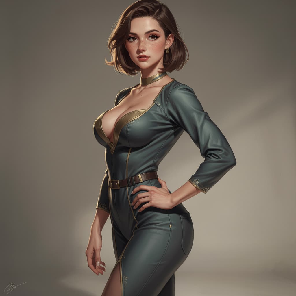 AI generated: (big tits), (gigantic breasts), (nude bare naked), intimate posing, short hair, ((Perfect Face)), ((...