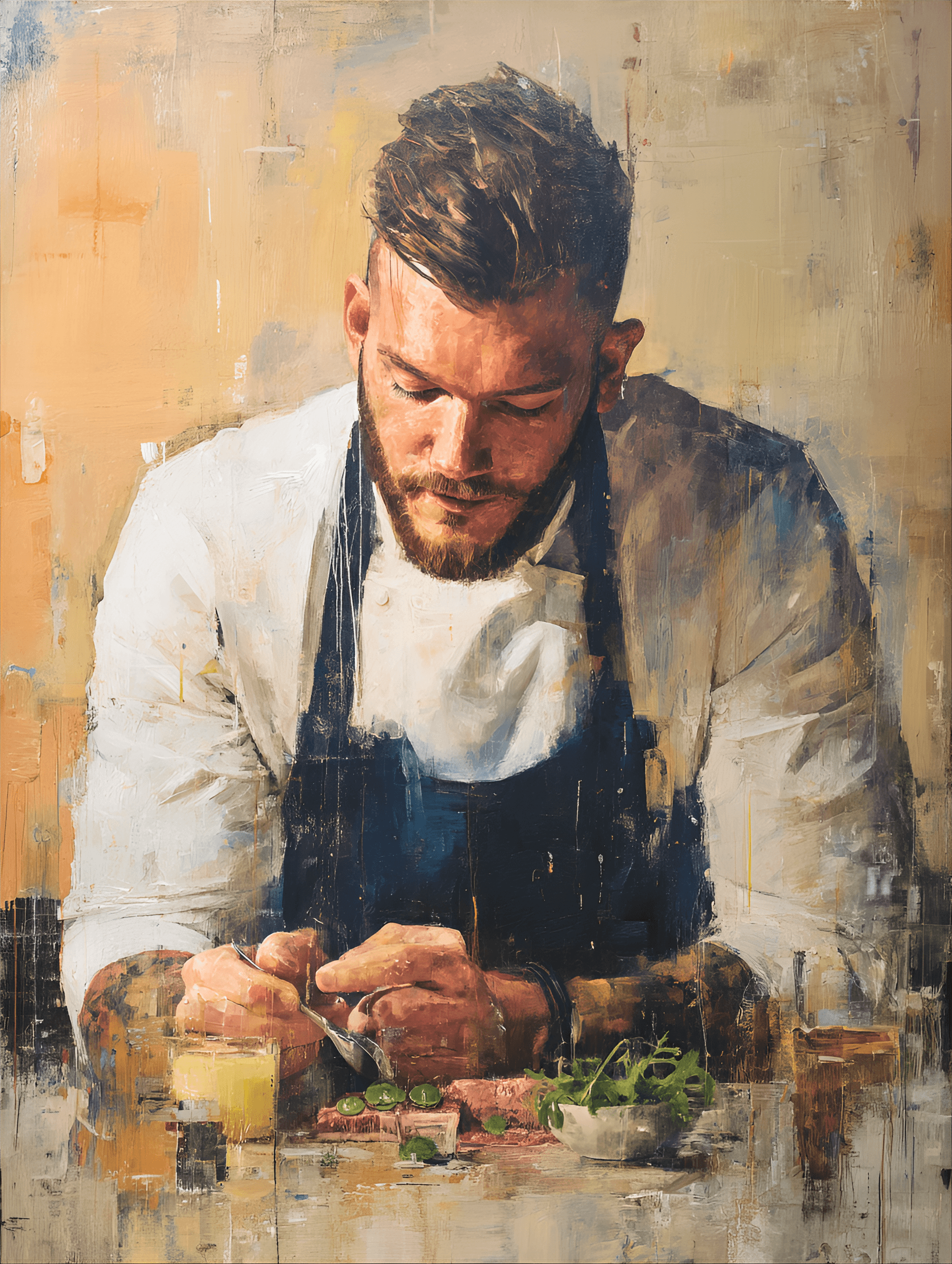 AI generated: portrait of a man, culinary art, gastronomic style with edible mediums, detailed with food textures