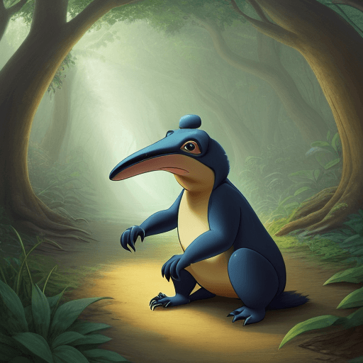 AI generated: Pup anteater with strong claws and agile fingers, in the midle of enchanted forest, nature, harmony,...