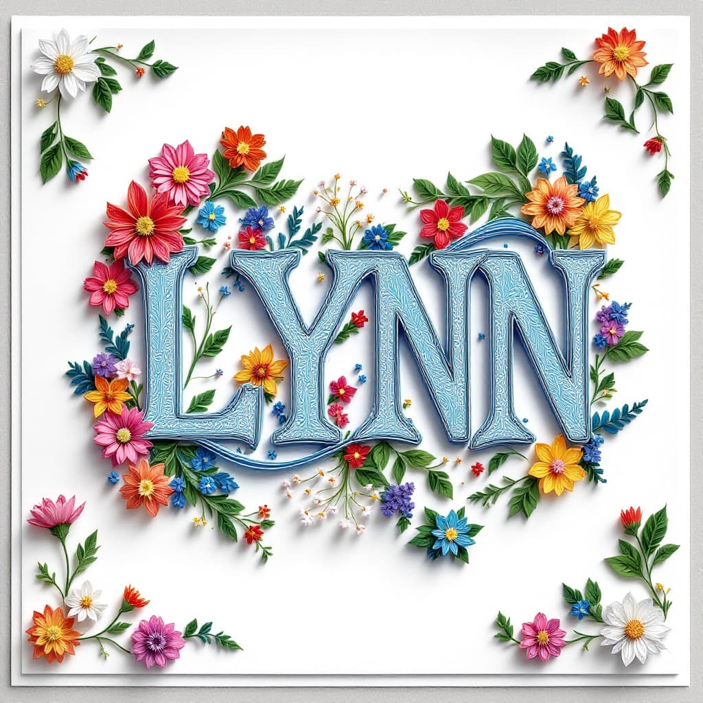 AI generated: A beautifully crafted paper quilling artwork with the letters LYNN as the centerpiece. The letters a...