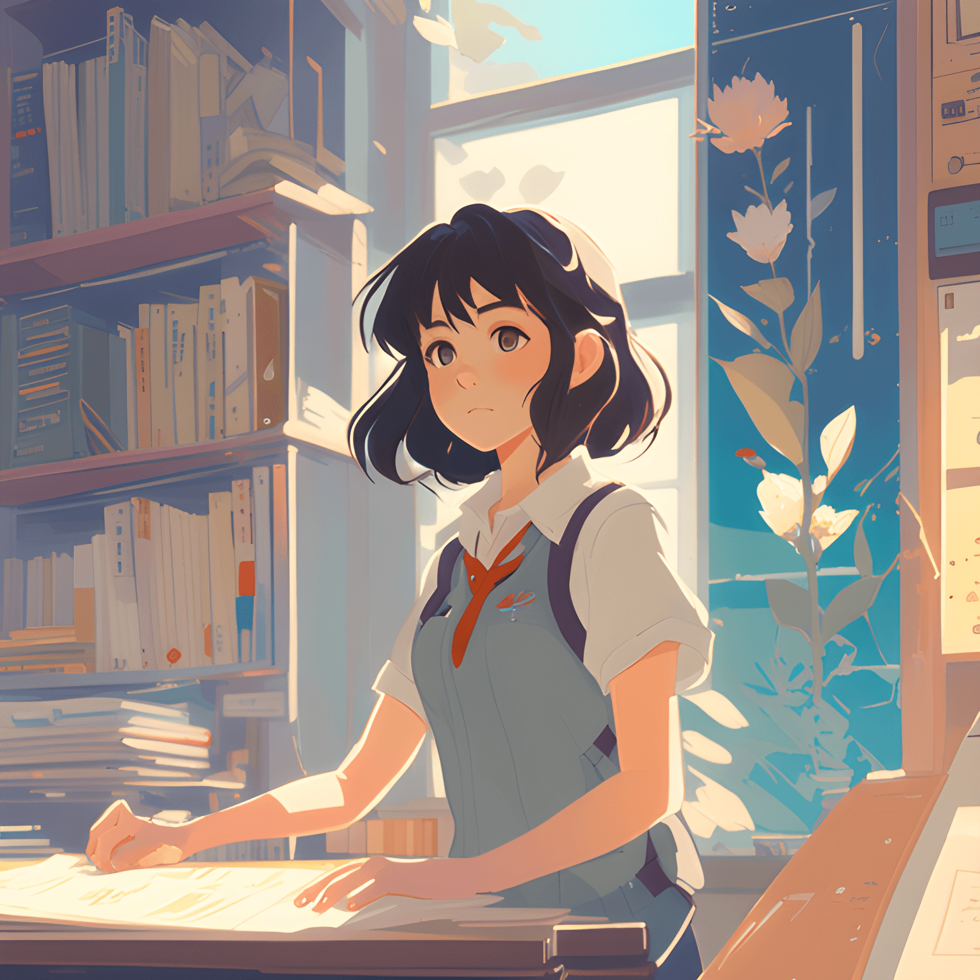 AI generated: High School background, golden ratio, fake detail, trending pixiv fanbox, acrylic palette knife, sty...