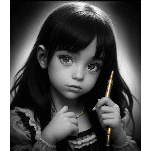AI generated: black and white portrait of a young singer girl, with a micro in hands, in the style of dark atmosph...