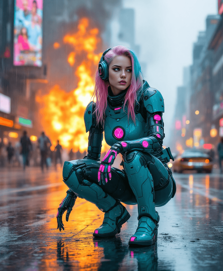 AI generated: A beautiful masterpiece (8K) full-body portrait of a 20-year-old with pink and turquoise highlights ...