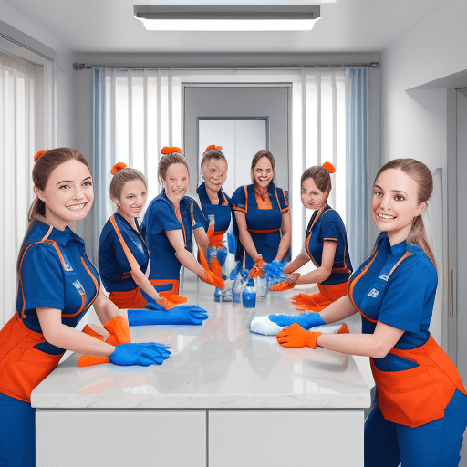 AI generated: High Detail, Professional Shoot, Smiling Teams Of Cleaning Service Personnel, Fully Equiped, Multipl...