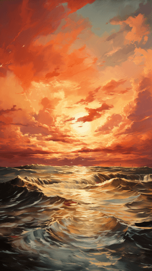 AI generated: A fiery red colored sunset, Low Angle Shot, abstract art, Maurice Prendergast, sunset, award, a pass...