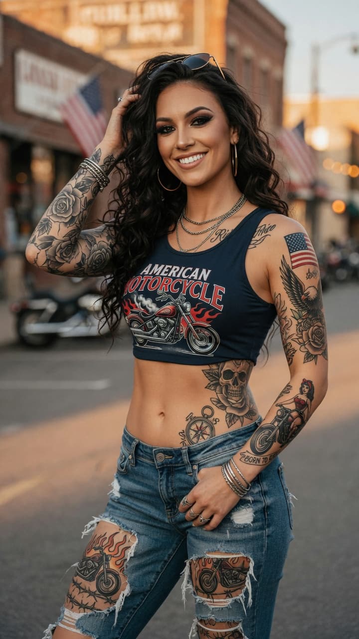 AI generated: Ultra-realistic photograph of a stunning, confident woman in her mid-20s with long, voluminous dark ...